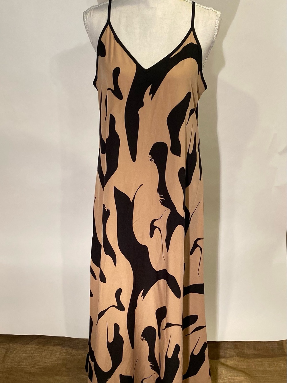 Tan and Black Abstract Slip Dress